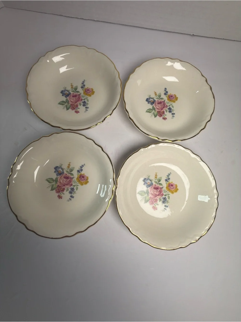 Classic Ivory Floral Butter pots with Gold Trim - Set of 4